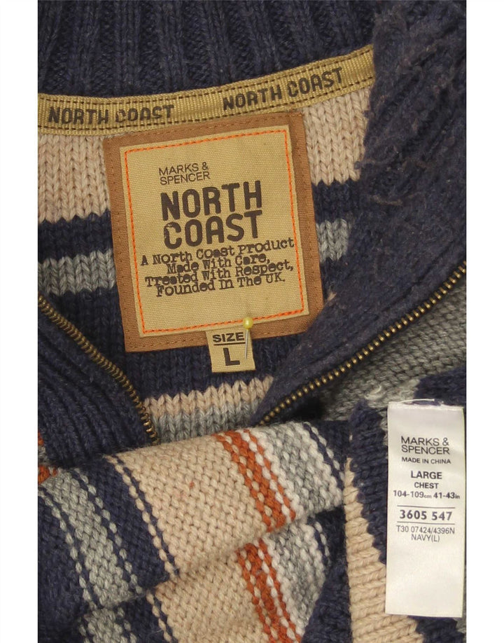 Męski sweter Marks & Spencer North Coast z zamkiem błyskawicznym, duży, granatowy