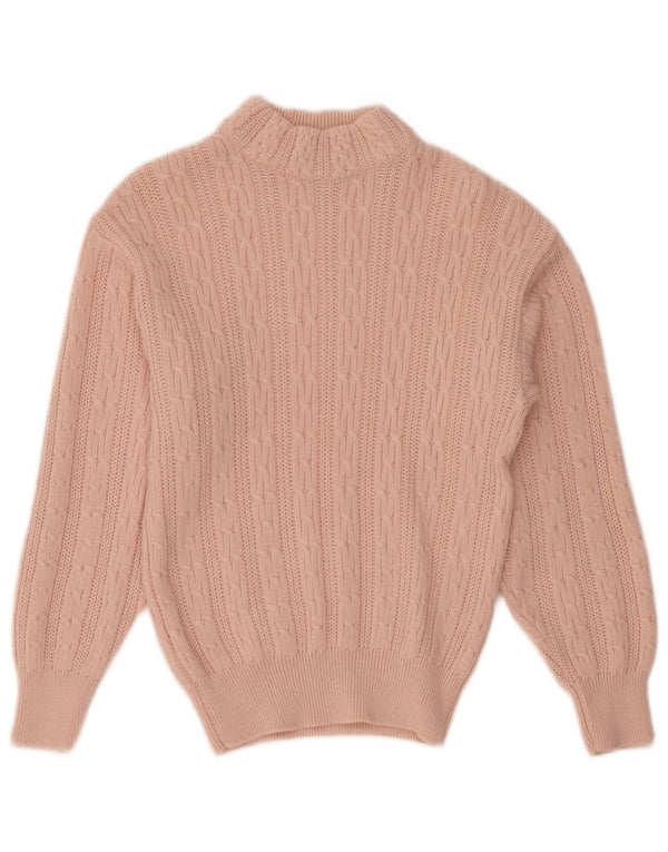 Sweter damski VINTAGE z golfem UK 12 Średni różowy wełniany