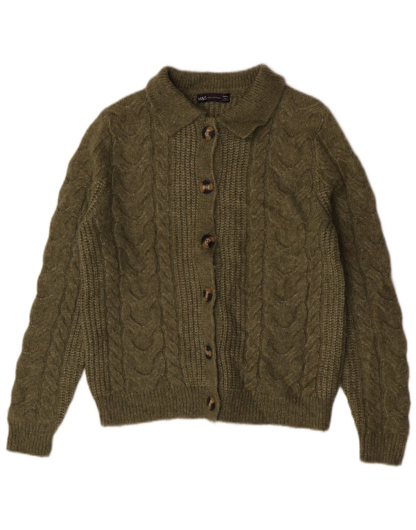 Marks & Spencer Damski sweter kardigan UK 10, mały, khaki, akryl