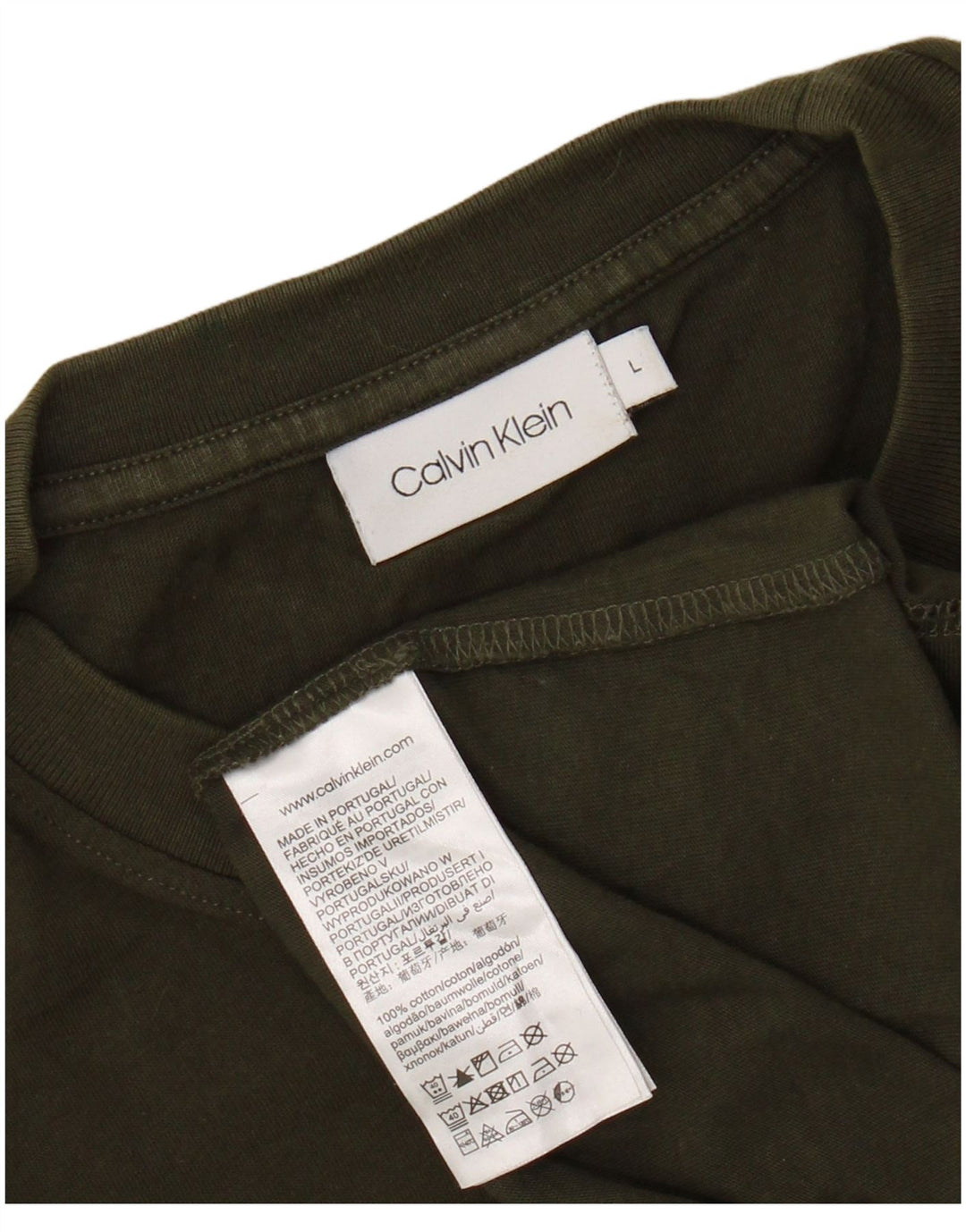 CALVIN KLEIN Męski T-shirt z grafiką, duży, bawełniany khaki