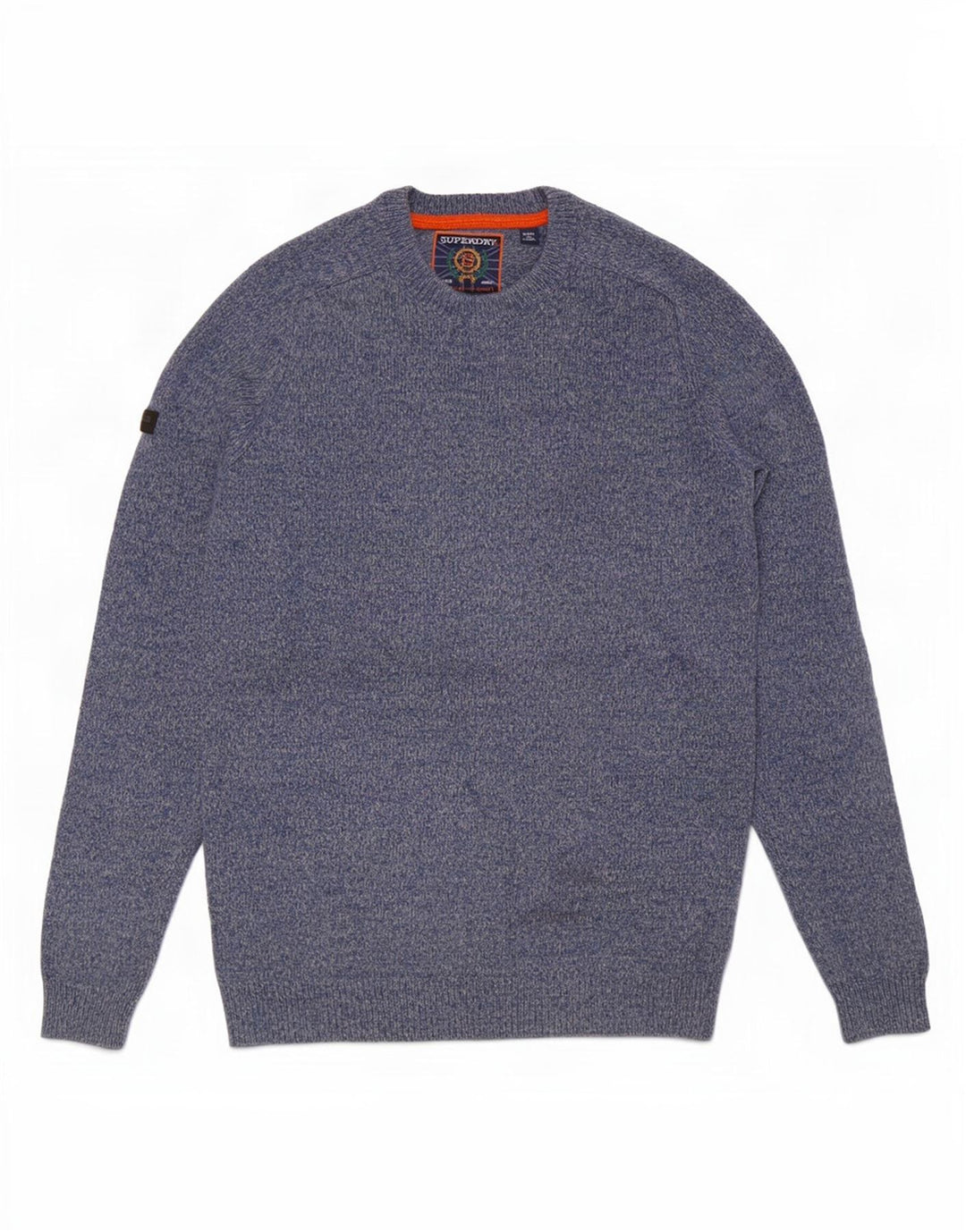 Męski sweter Superdry z okrągłym dekoltem, średni niebieski, nakrapiana wełna jagnięca