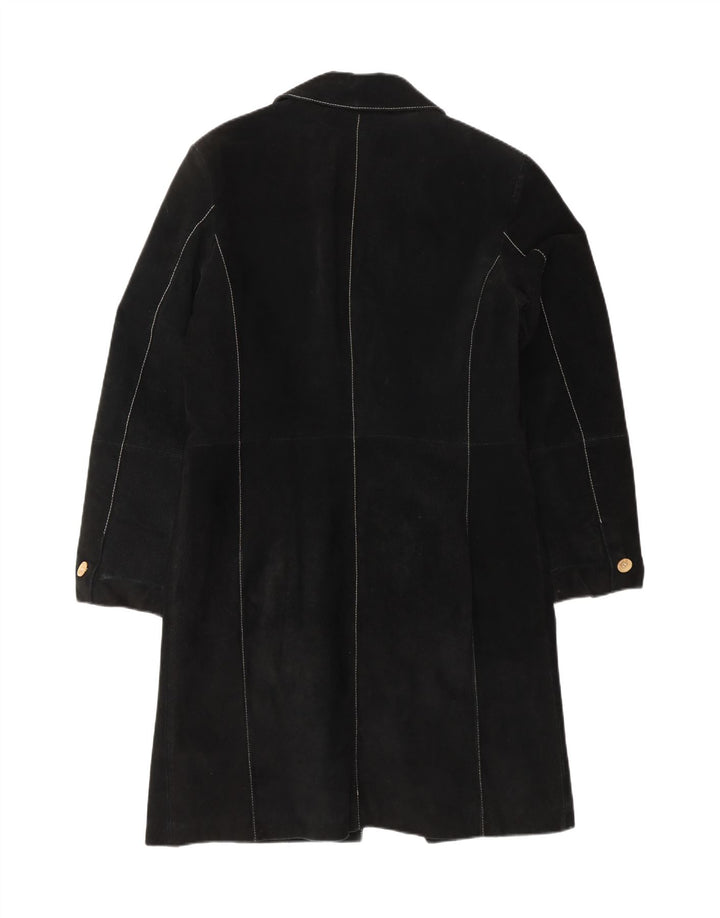 Zamszowy płaszcz damski VINTAGE UK 12, średnia czarna skóra