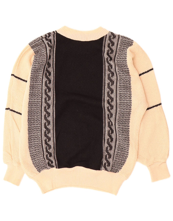 Sweter damski w stylu vintage z dekoltem w łódkę UK 16, duży, beżowy blok kolorów