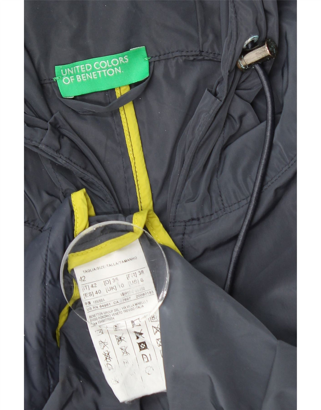 Damski płaszcz przeciwdeszczowy z kapturem BENETTON UK 10, mały, granatowy, poliester