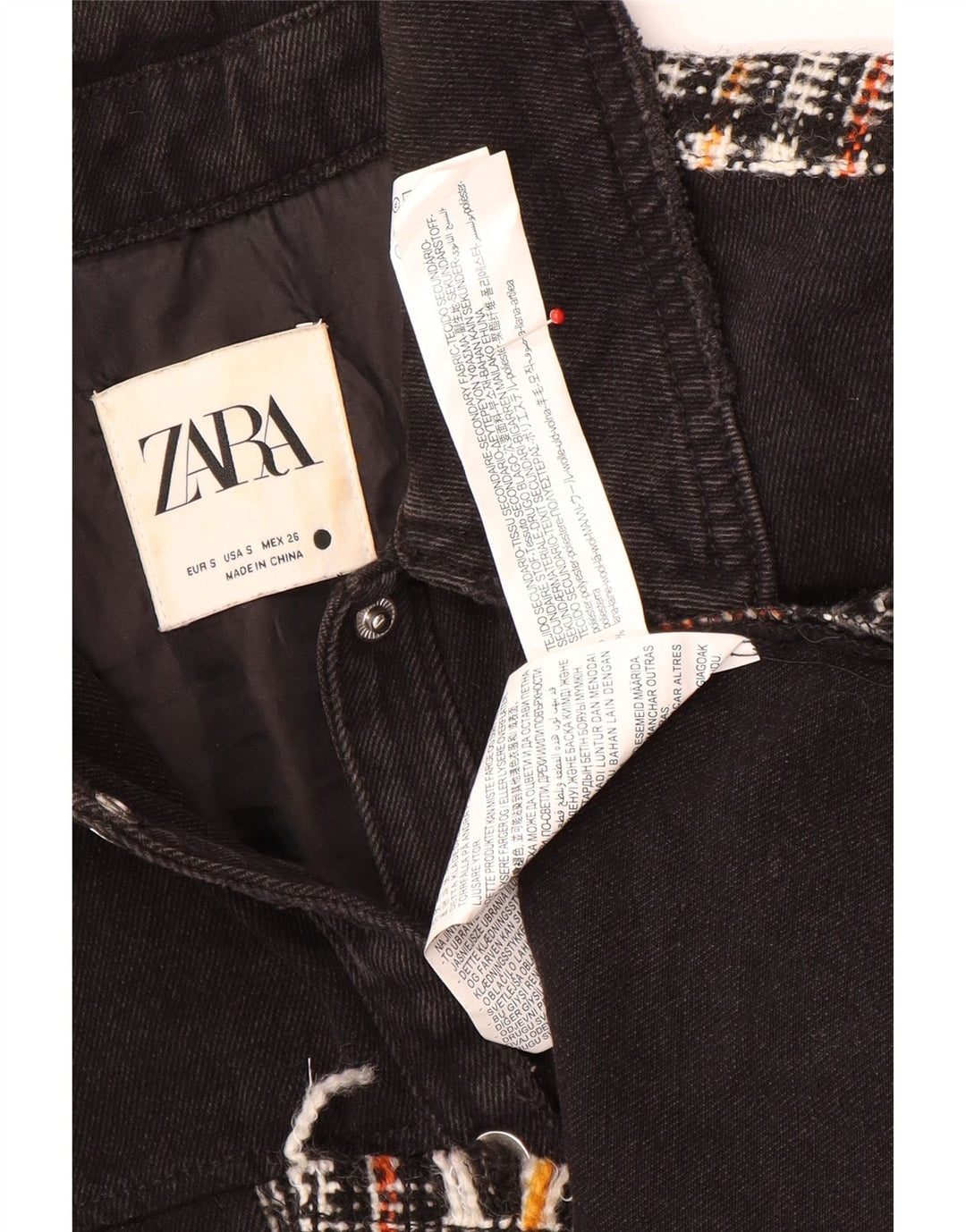 Damska kurtka jeansowa oversize Zara UK 10, mała, czarna, poliestrowa kratka