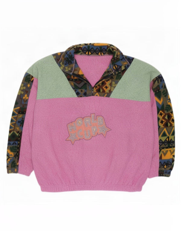 Vintage damski sweter polarowy z zamkiem błyskawicznym UK 20 2XL różowy geometryczny