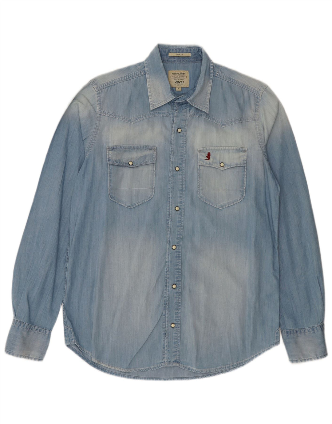 Męska koszula dżinsowa Marlboro Classics Acid Wash Slim Fit, średnia niebieska bawełna