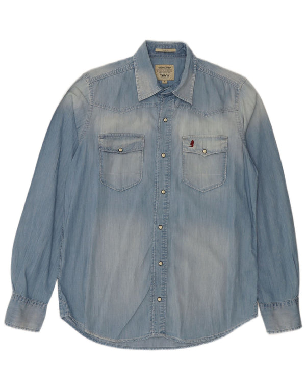 Męska koszula dżinsowa Marlboro Classics Acid Wash Slim Fit, średnia niebieska bawełna