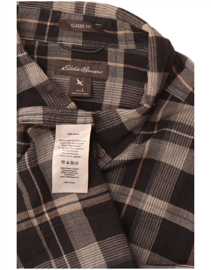 EDDIE BAUER Męska koszula flanelowa o klasycznym kroju, duża, szara, bawełniana w kratę
