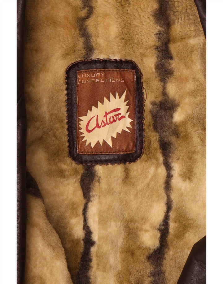 Vintage męski wojskowy skórzany dwurzędowy płaszcz UK 36 Small Brown
