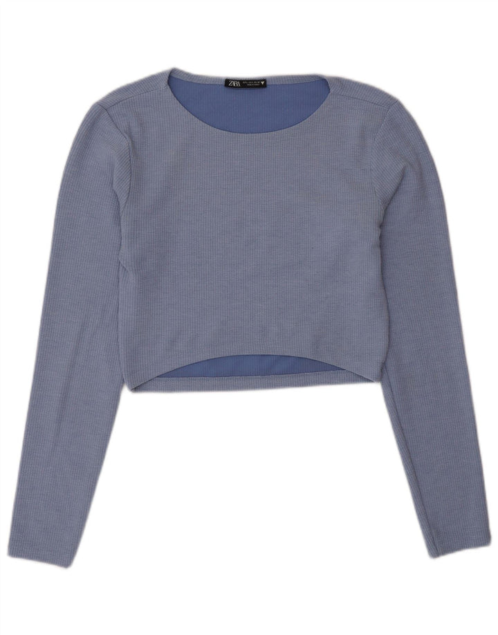 Damski krótki top Zara UK 12, średni niebieski, poliester