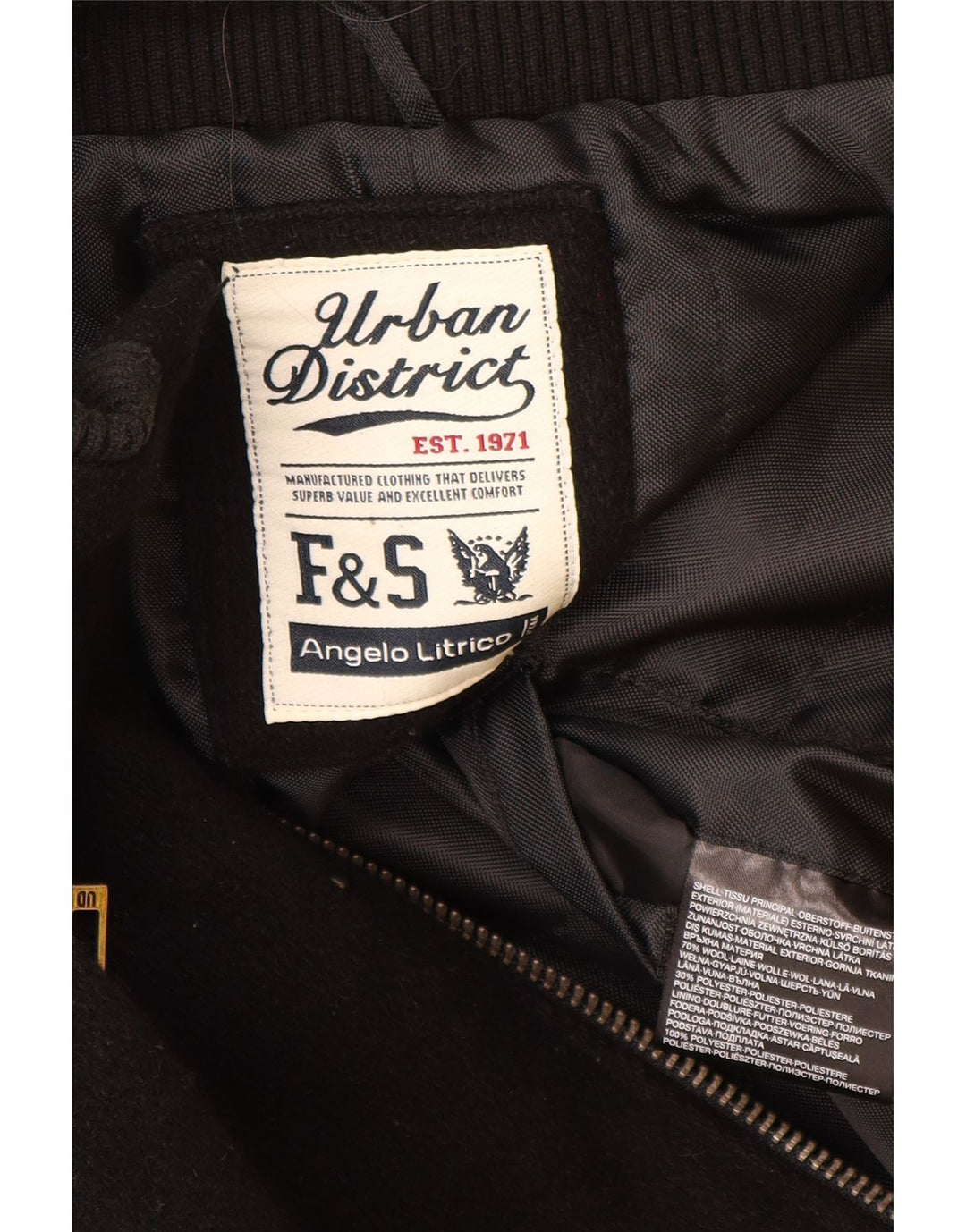 ANGELO LITRICO Męska wojskowa kurtka bomber UK 42 XL, czarna wełna