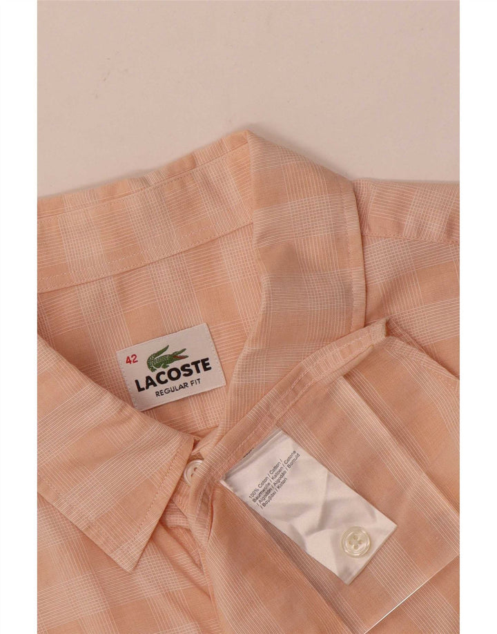 Lacoste Męska koszula z krótkim rękawem o regularnym kroju, rozmiar 42, duża, różowa bawełniana krata