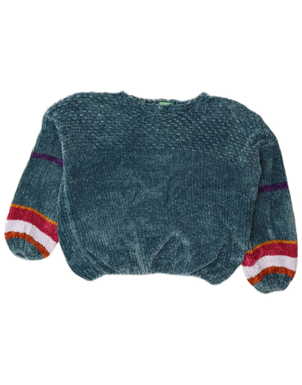 BENETTON Damski sweter welurowy z dekoltem w łódkę UK 12 w średnie zielone paski