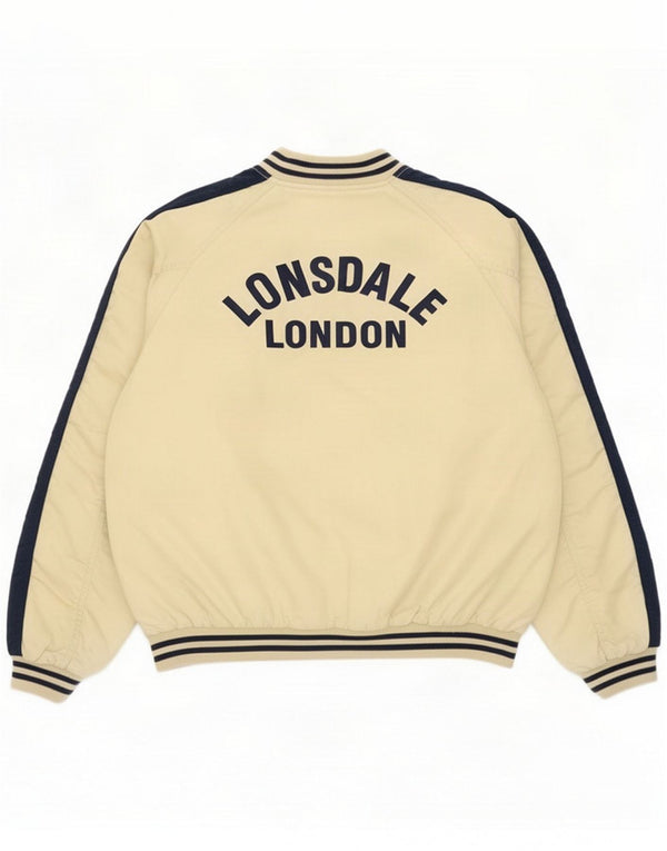 Lonsdale Mens Graphic Varsity Jacket UK 40 Large Beige Colourblock Nylon
