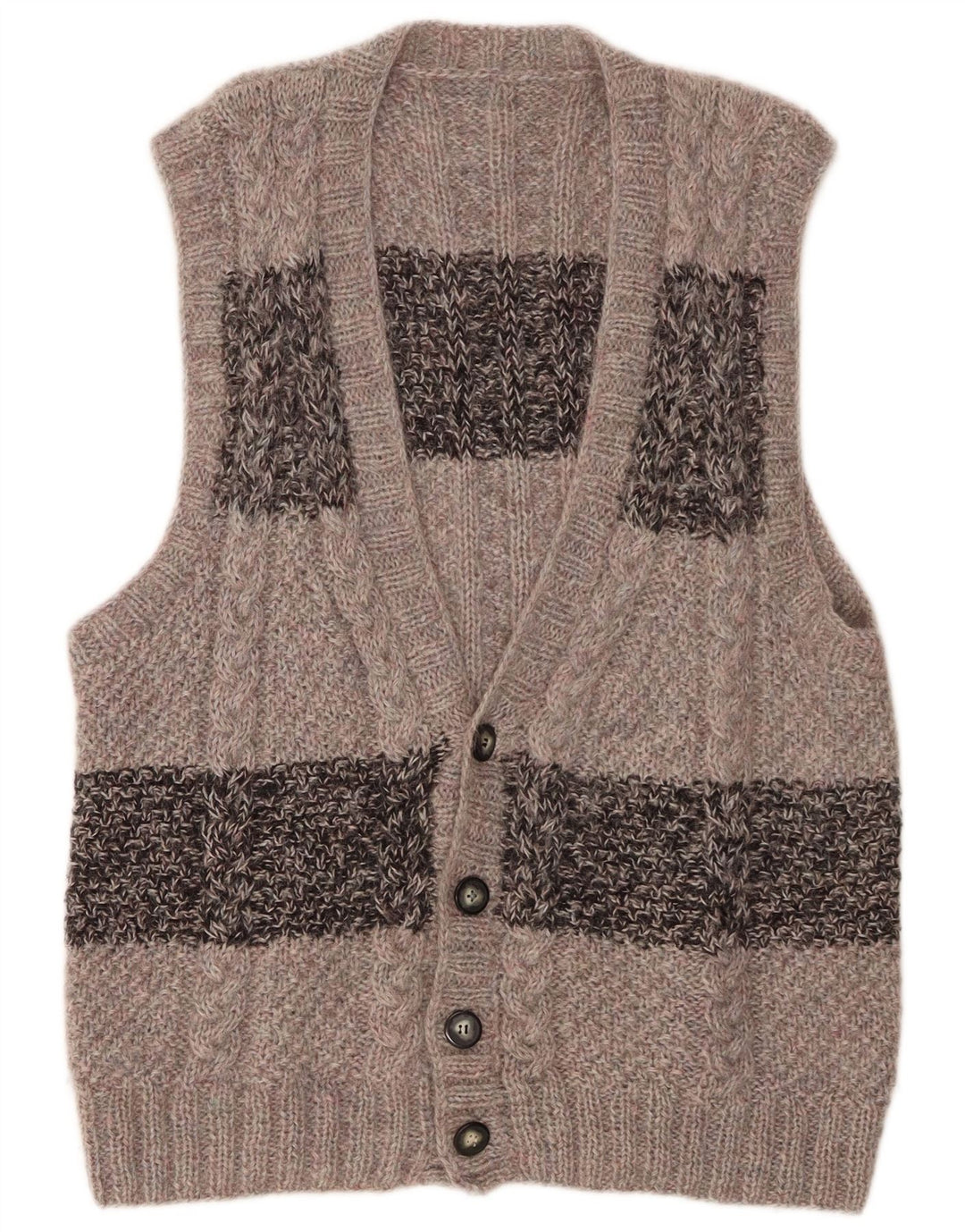 Męski sweter bez rękawów w stylu vintage, duży, szary, z blokami kolorów