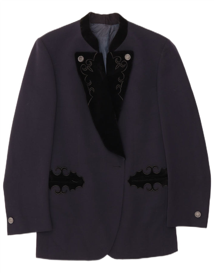 Vintage damska marynarka o przedłużonym fasonie UK 14, średni granatowy blok kolorów