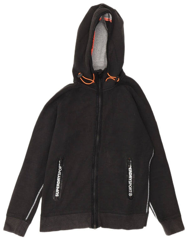 Damski sweter z kapturem Superdry z grafiką i zamkiem błyskawicznym UK 14, średni czarny, bawełniany