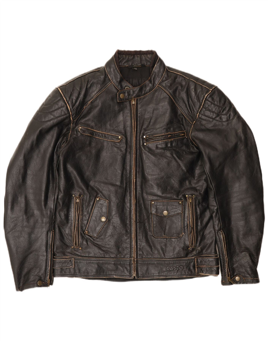 Vintage męska skórzana kurtka racer EU 52 XL czarna skóra
