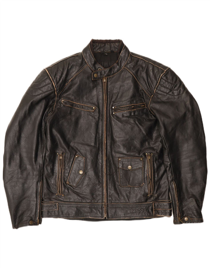 Vintage męska skórzana kurtka racer EU 52 XL czarna skóra