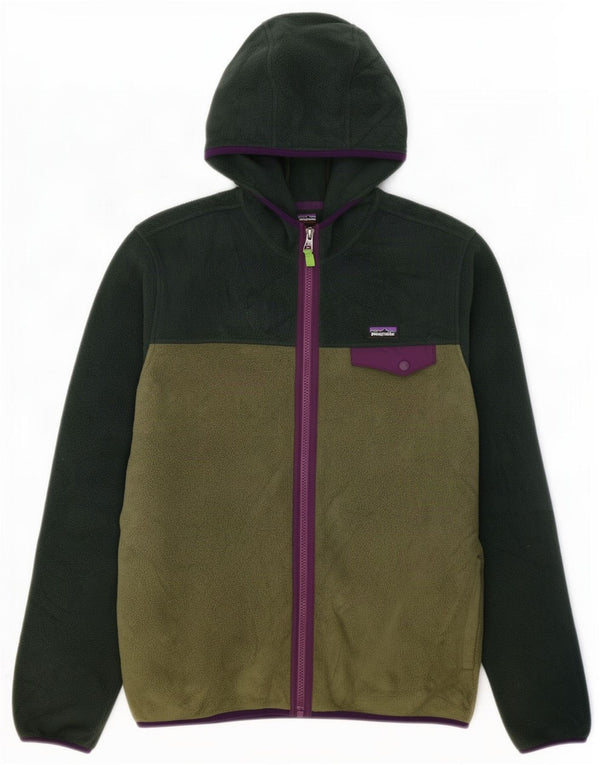 Chłopięca kurtka polarowa z kapturem Patagonia 12-13 lat 2XL, zielona, z blokami kolorów