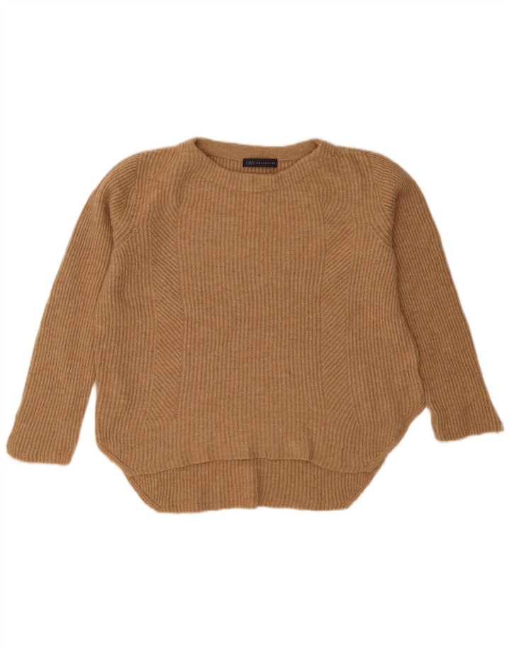 Marks & Spencer Damski sweter z dekoltem w łódkę, UK 14, duży, beżowy poliamid