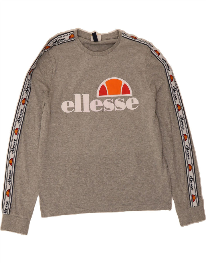ELLESSE Womens Graphic Top Long Sleeve UK 12 Medium Grey Colourblock Vintage Ellesse and Second-Hand Ellesse from Messina Hembry 