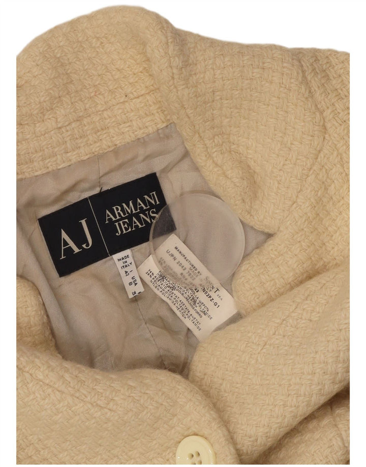 ARMANI JEANS Damska marynarka zapinana na 3 guziki, UK 12, średnia beżowa wełna