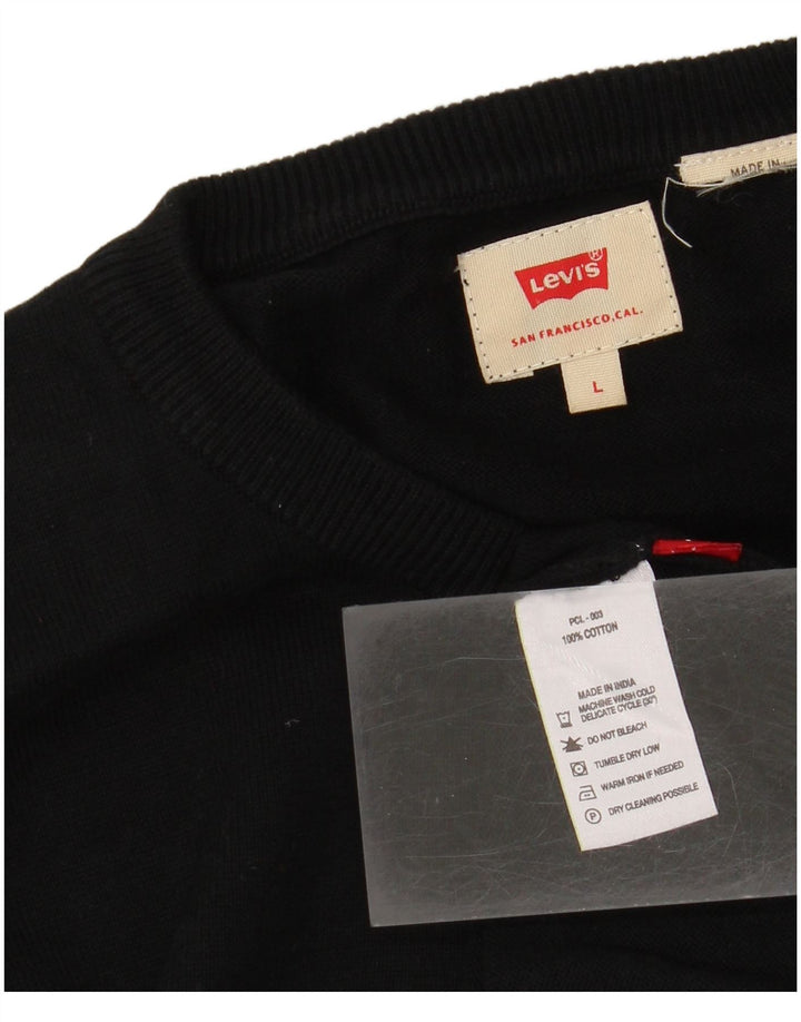 LEVI'S Mens Graphic Crew Neck Jumper Sweater Large Black Cotton