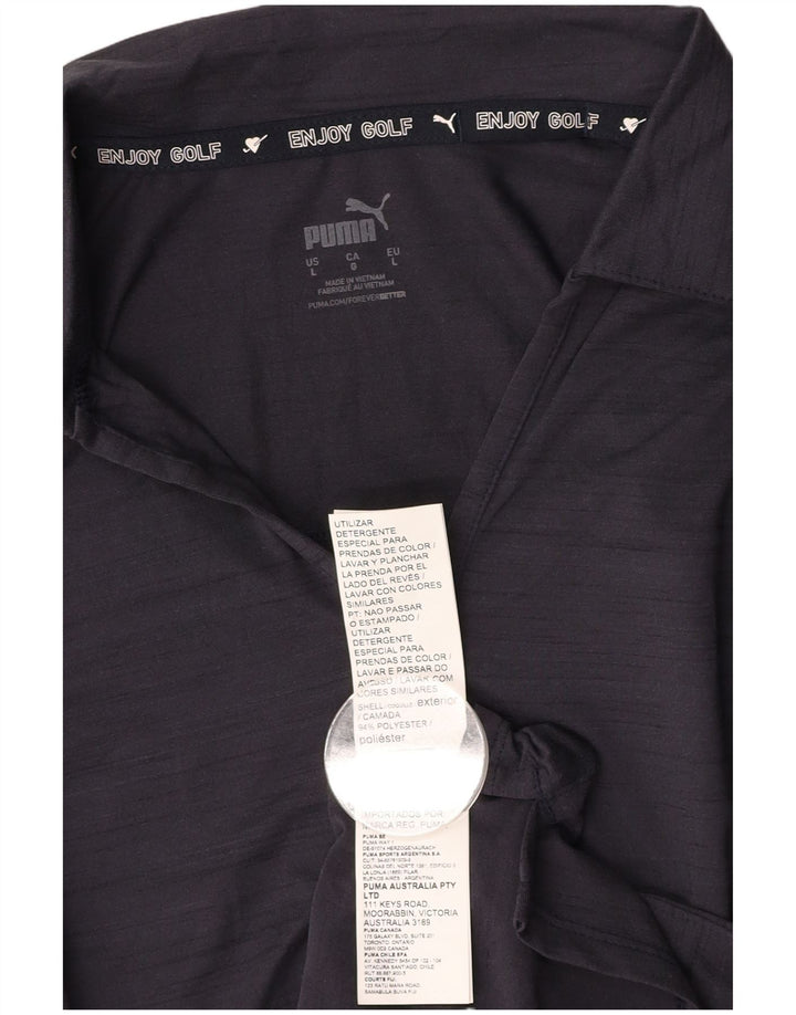 Damska koszulka polo PUMA UK 14, duża, granatowa, nakrapiana, poliester