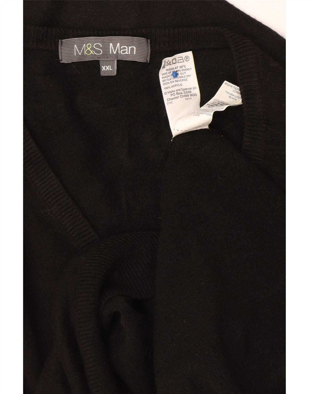 Marks & Spencer Męski sweter z dekoltem w kształcie litery V, 2XL, czarny akryl