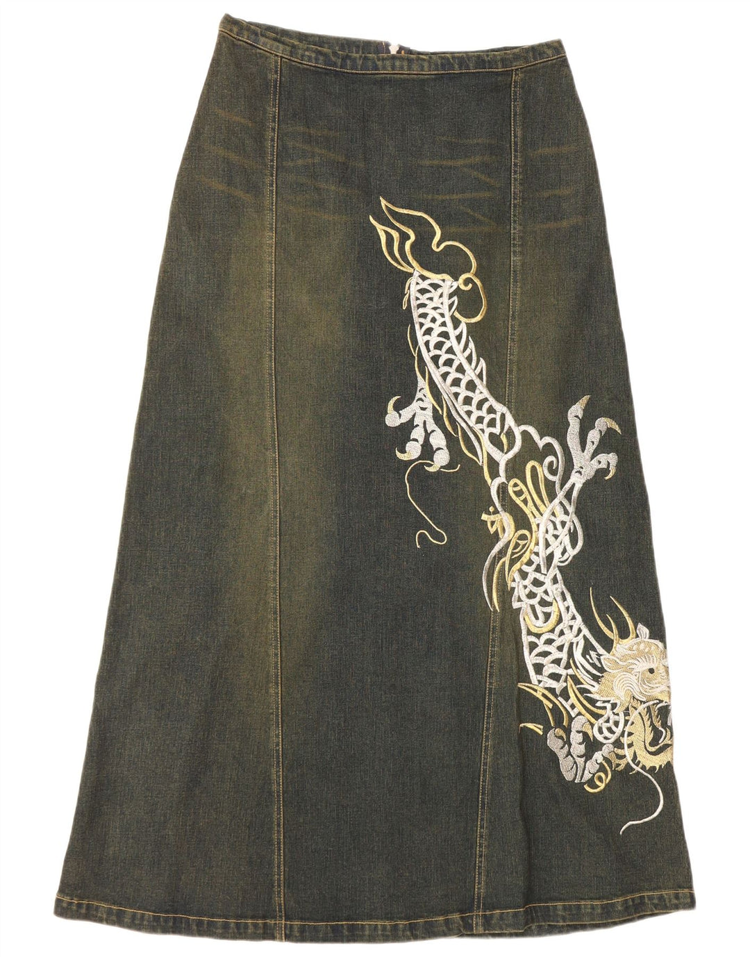 Damska spódnica jeansowa VINTAGE Graphic UK 12 Medium W30 Niebieska bawełna