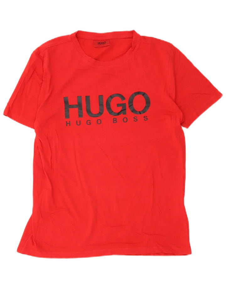 Męski T-shirt z grafiką Hugo Boss, mały, czerwony, bawełniany