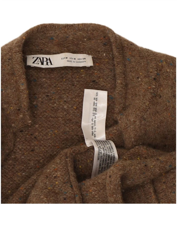 Sweter damski Zara z otwartym kardiganem UK 14 Średni beżowy, wełniany plamki