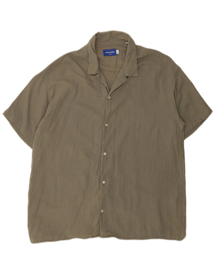 Męska koszula z krótkim rękawem JACK & JONES, duża, bawełniana w kolorze khaki