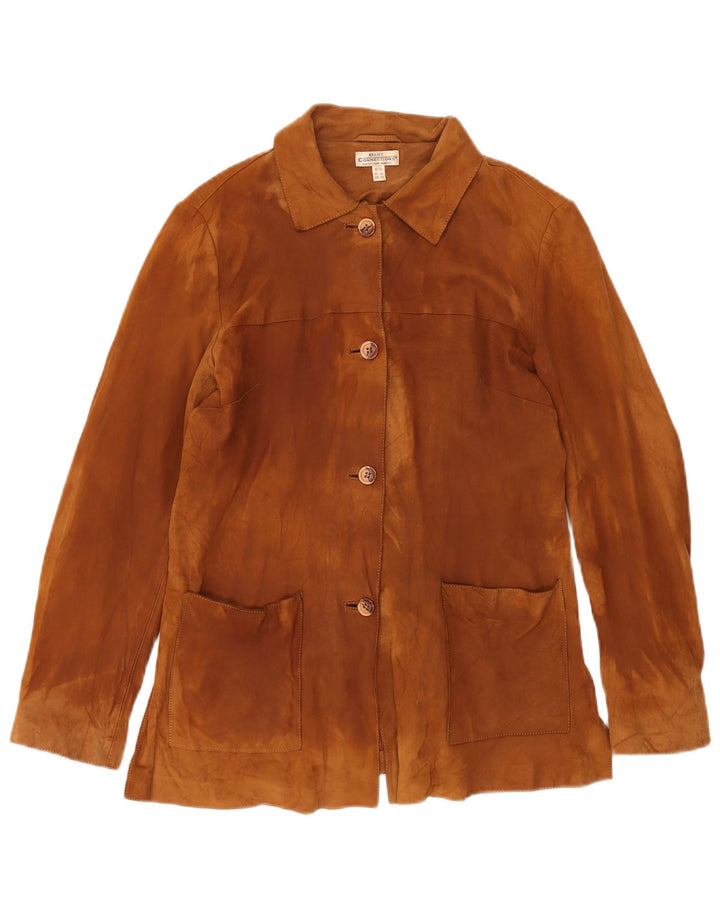 Damska kurtka zamszowa w stylu vintage UK 12 Średni brązowy skórzany klasyk