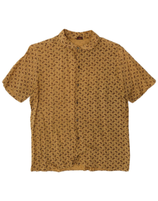 Koszula męska z krótkim rękawem w stylu vintage, średnio beżowa Paisley