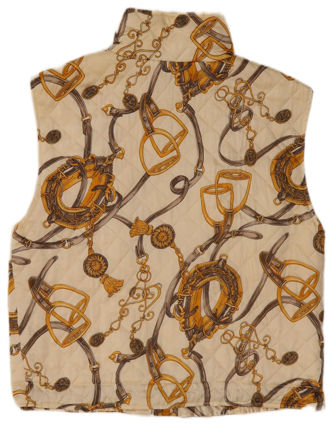 Damska pikowana kamizelka VINTAGE w abstrakcyjny wzór UK 14, duża, złamanego białego jedwabiu