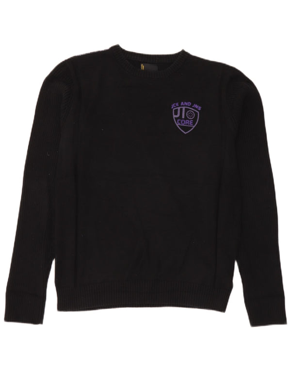 Męski sweter Jack & Jones z graficznym wycięciem pod szyją, duży, czarny, bawełniany