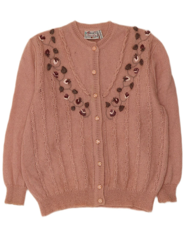 RICAMO A MANO Damski sweter kardigan IT 50 XL Różowy kwiatowy moher