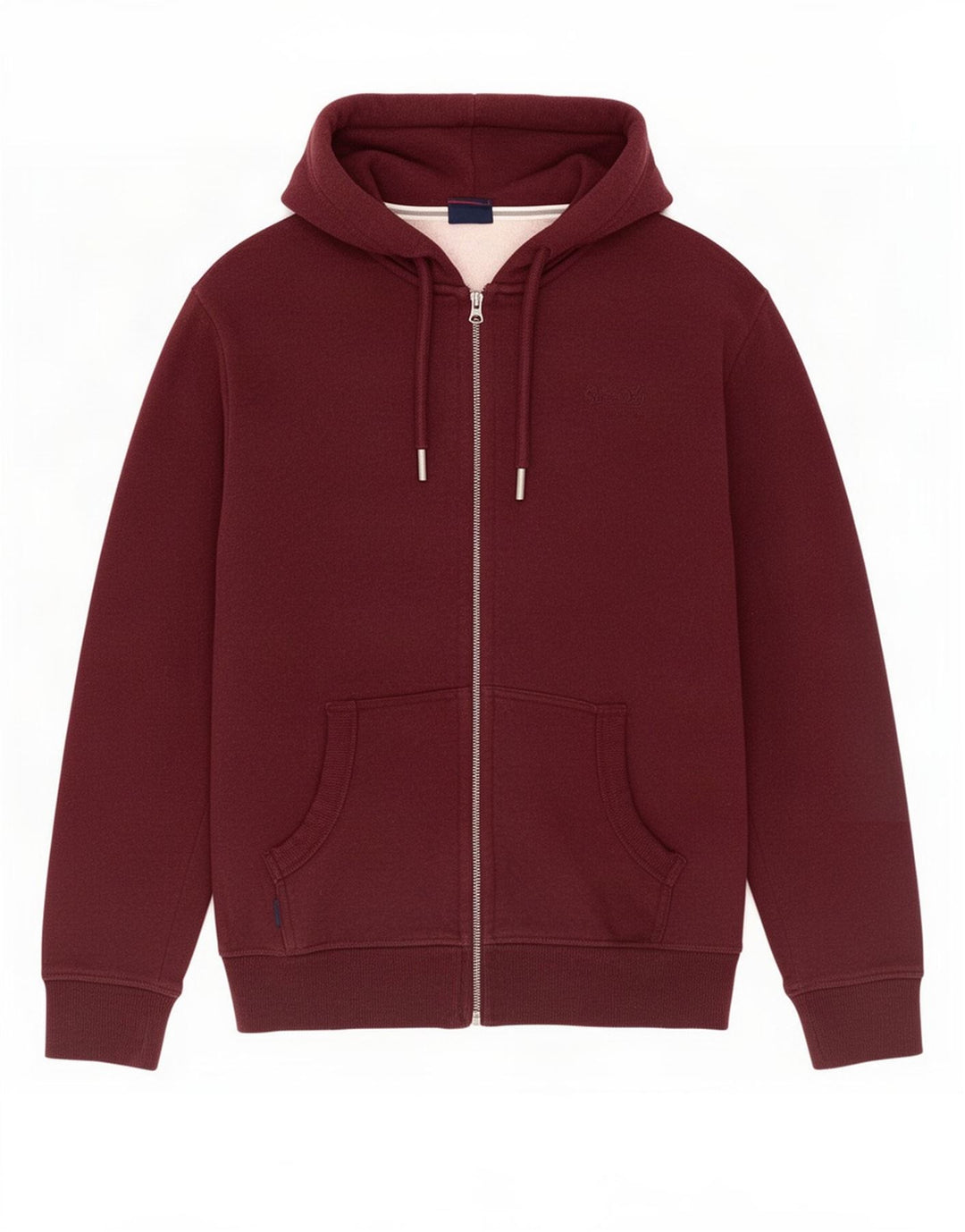 Męski sweter z kapturem i zamkiem Superdry, średniej wielkości bordowa bawełna