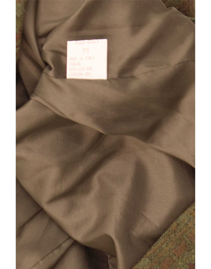 Damska marynarka dwurzędowa w stylu vintage, UK 14, średnia khaki, geometryczna