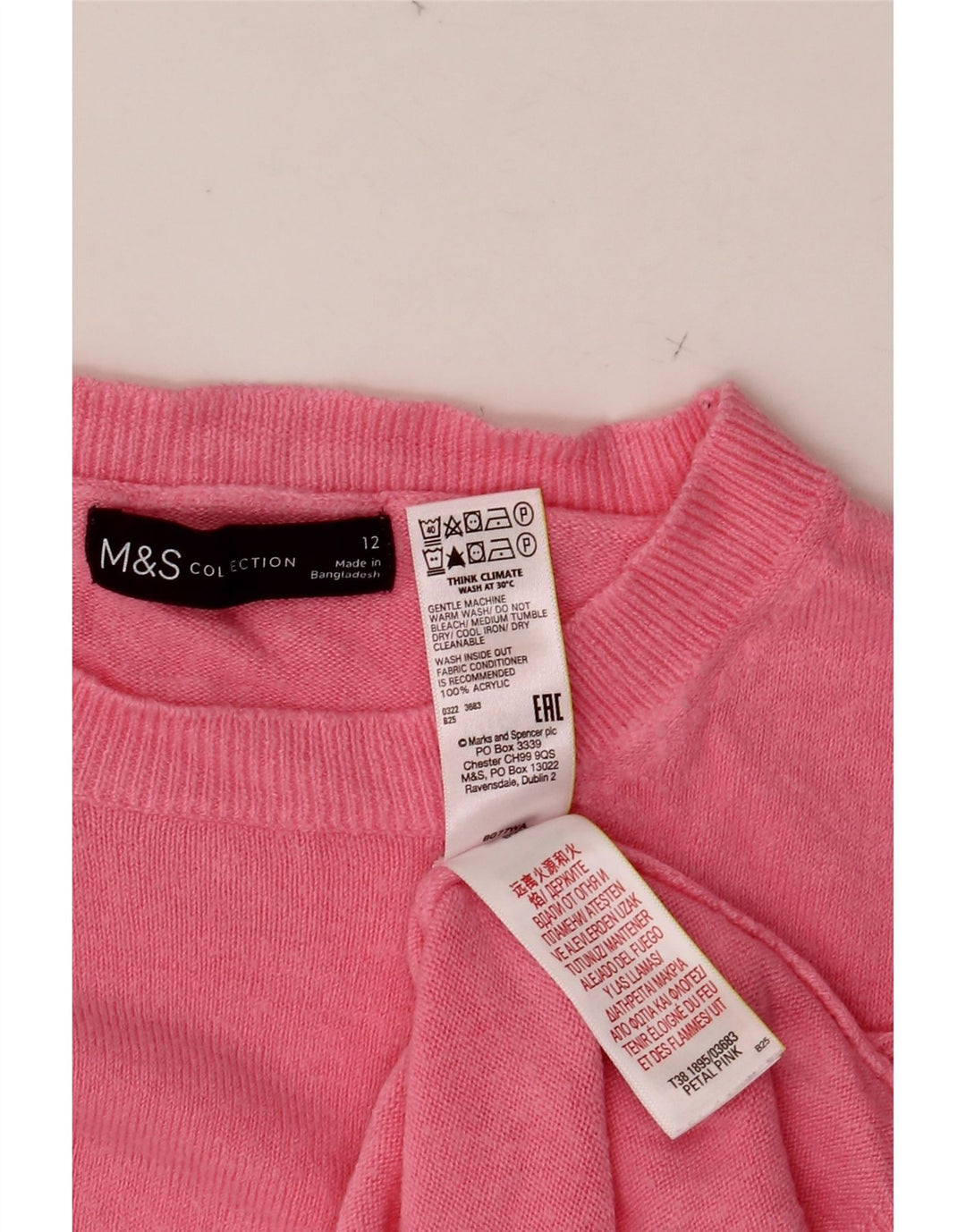 MARKS & SPENCER Damski sweter z okrągłym dekoltem UK 12 Średni różowy akryl