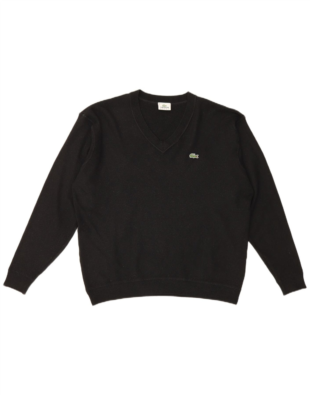 Męski sweter Lacoste z dekoltem w kształcie litery V, rozmiar 8 3XL, czarna wełna
