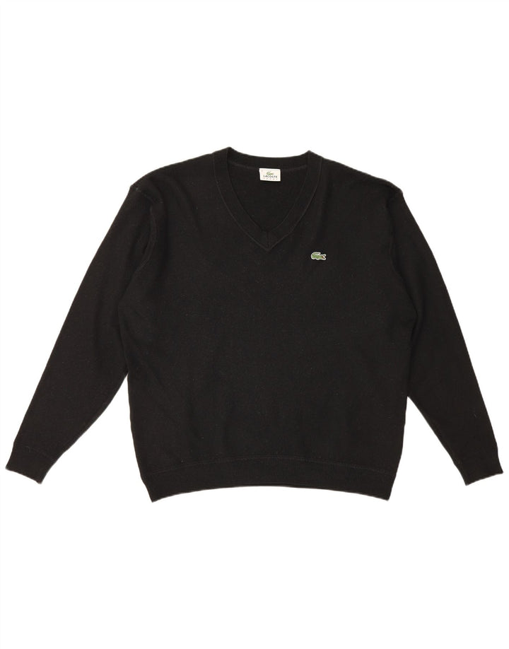 Męski sweter Lacoste z dekoltem w kształcie litery V, rozmiar 8 3XL, czarna wełna