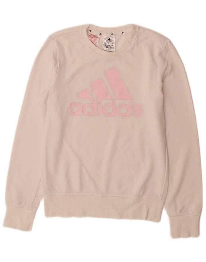 Dziewczęca bluza z grafiką ADIDAS, 11-12 lat, biała bawełna