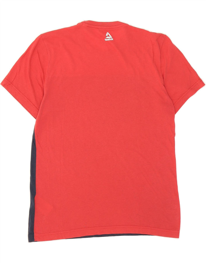 REEBOK Mens Graphic T-Shirt Top Medium Red Colourblock Cotton Vintage Reebok and Second-Hand Reebok from Messina Hembry 