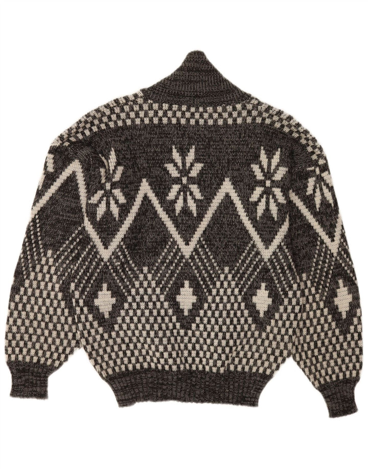 Vintage męski sweter z szalowym dekoltem, średnio szary, geometryczny