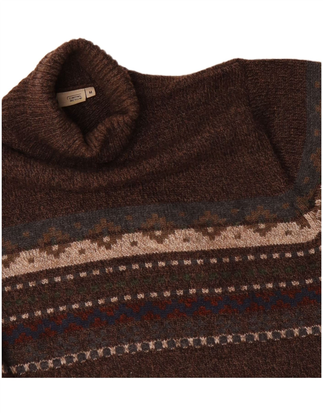 Camel Active Męski sweter z golfem Średni brąz Fair Isle Wool