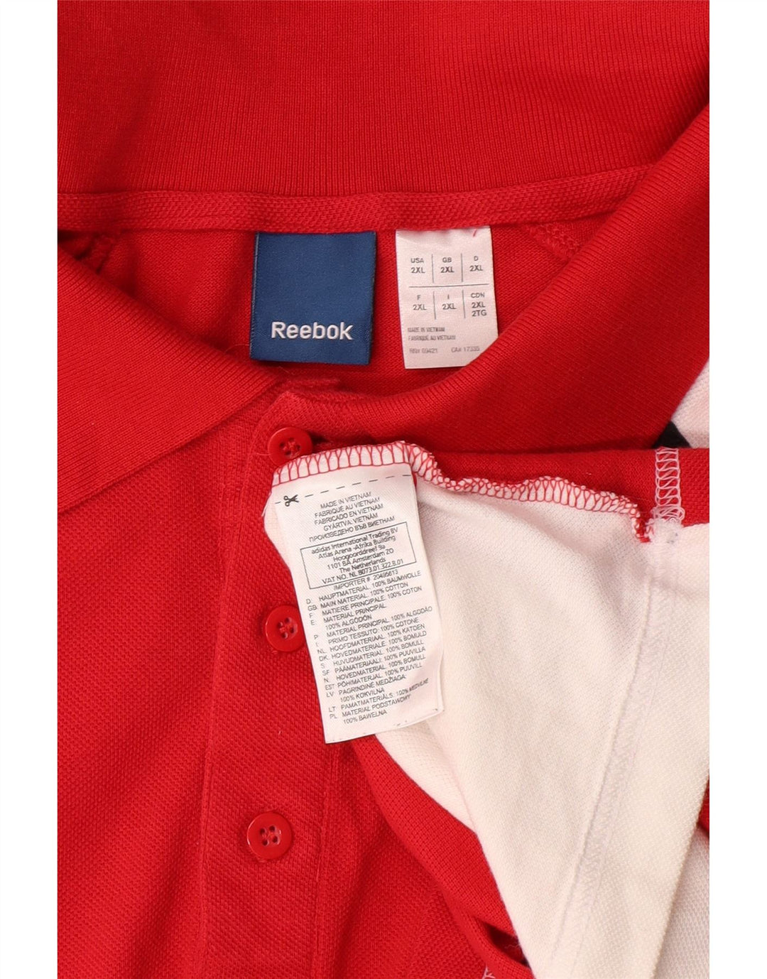 Męska koszulka polo REEBOK z grafiką 2XL, bawełniana w kolorze czerwonym, z blokami kolorów